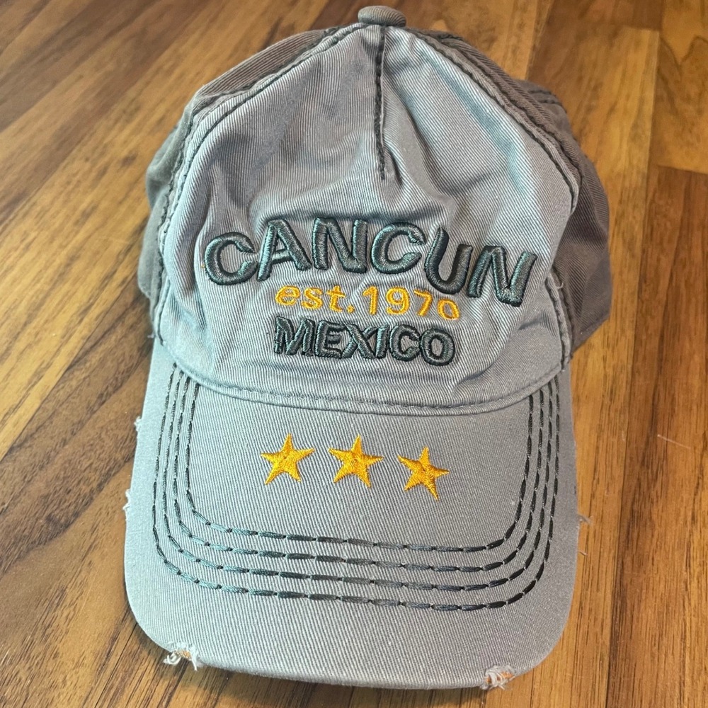 Caribbean Side Cancun Mexico Hat Gray Distressed Embroidered Souvenir Cap OSFA